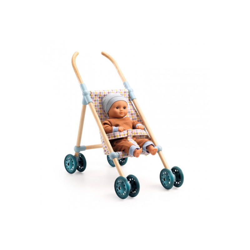 Djeco - Wooden Doll Stroller Little Cubes - 44 cm