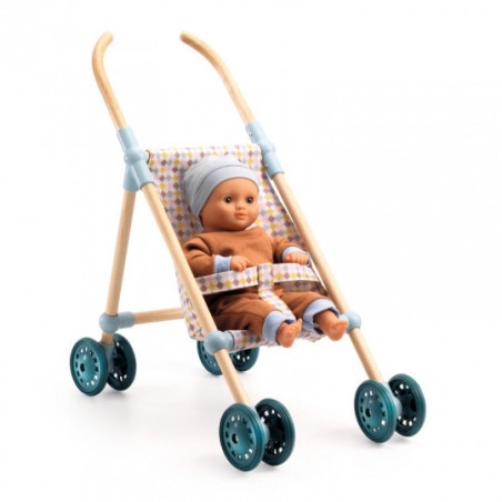 Djeco - Wooden Doll Stroller Little Cubes - 44 cm