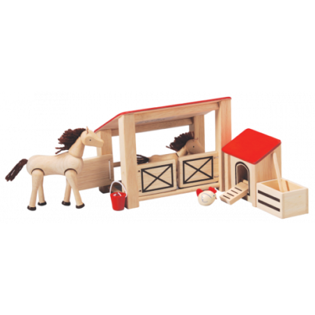 PlanToys - Stall med 2 hästar