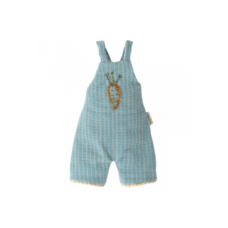 Maileg - Hängselbyxor size 2, broderad morot.