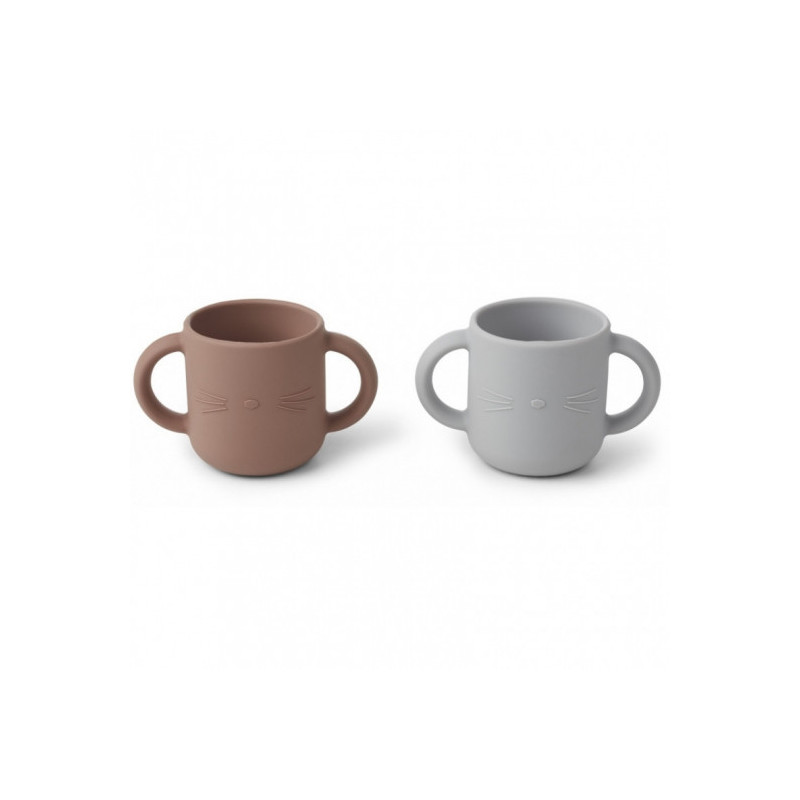 Liewood- Gene Silikon mugg 2-pack , Cat dumbo grey