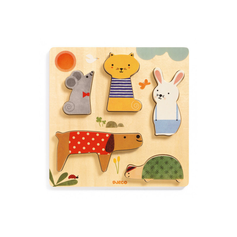 Djeco - Reliefpuzzle, Woodypets, 5 pcs