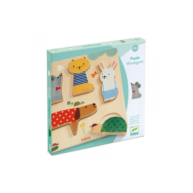 Djeco - Reliefpuzzle, Woodypets, 5 pcs