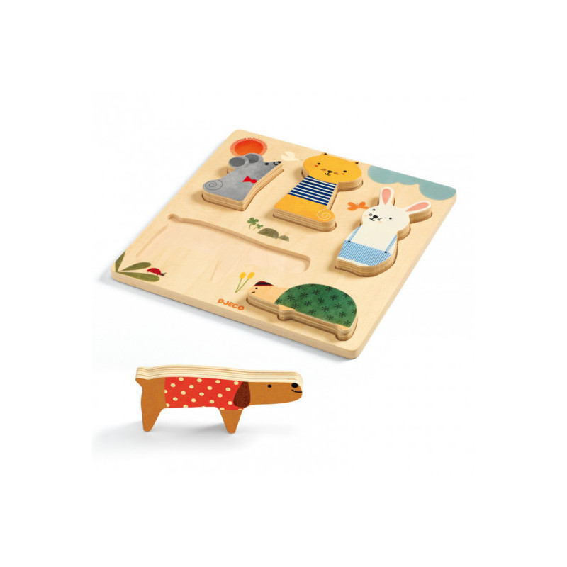 Djeco - Reliefpuzzle, Woodypets, 5 pcs