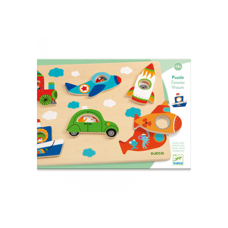 Djeco - Coucou Vroum Relief Puzzle, 6 pcs