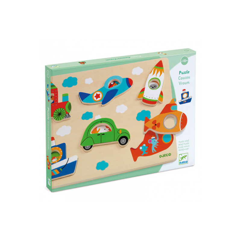 Djeco - Coucou Vroum Relief Puzzle, 6 pcs