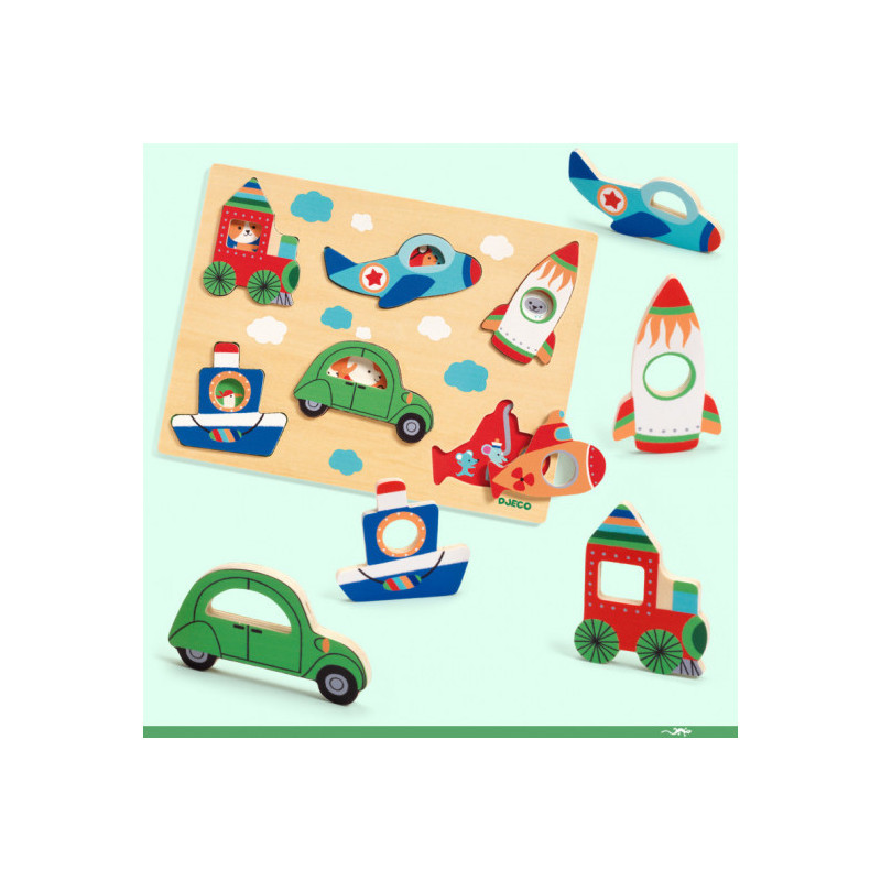 Djeco - Coucou Vroum Relief Puzzle, 6 pcs