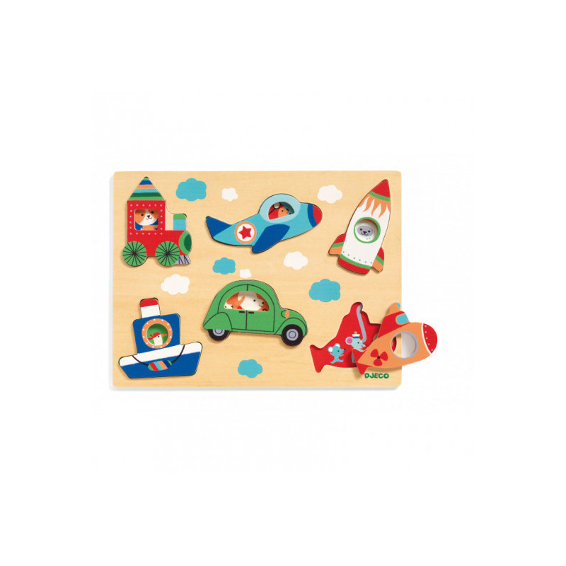 Djeco - Coucou Vroum Relief Puzzle, 6 pcs