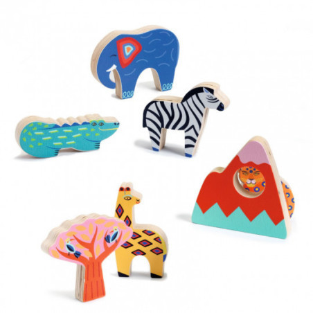Djeco - Relief Puzzle - Savana Story, 6 pcs