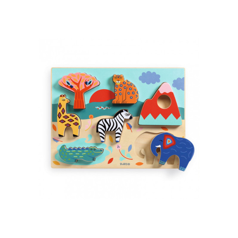 Djeco - Relief Puzzle - Savana Story, 6 pcs