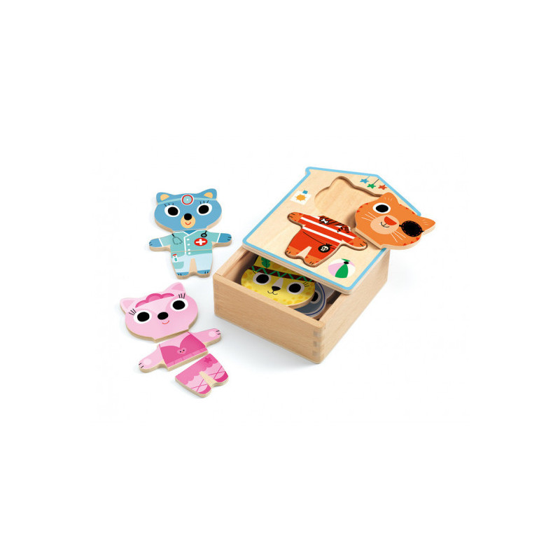 Djeco - Wooden puzzle, Dressup-Mix, 18 pcs