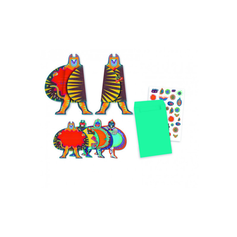 Djeco - Inbjudningskort, Superheroes (8 st)