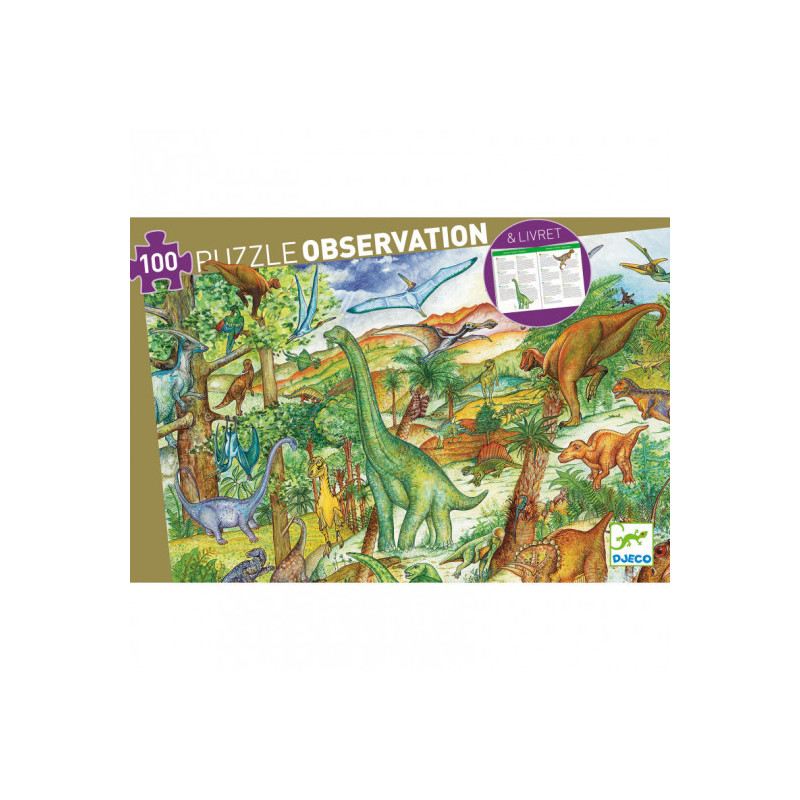 Djeco - Observation puzzle, Dinosaur + booklet, 100 pcs - FSC MIX