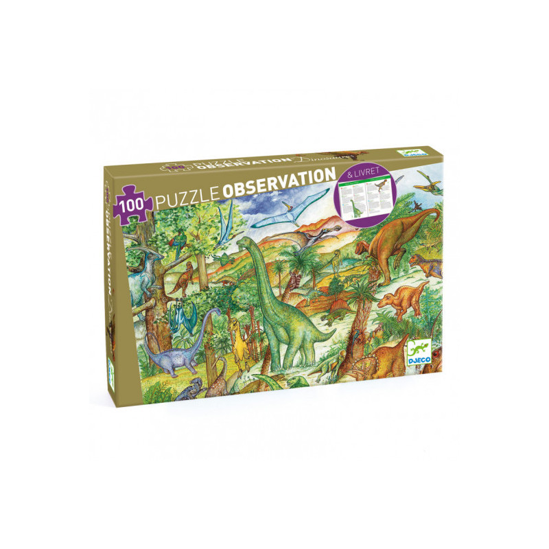 Djeco - Observation puzzle, Dinosaur + booklet, 100 pcs - FSC MIX