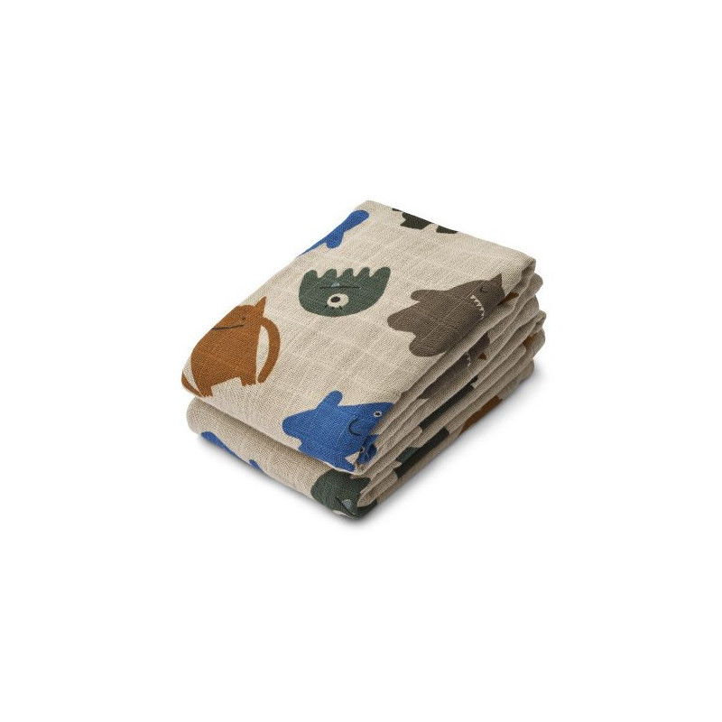 Liewood - Lewis Muslinfilt 2-Pack, Monster Blue