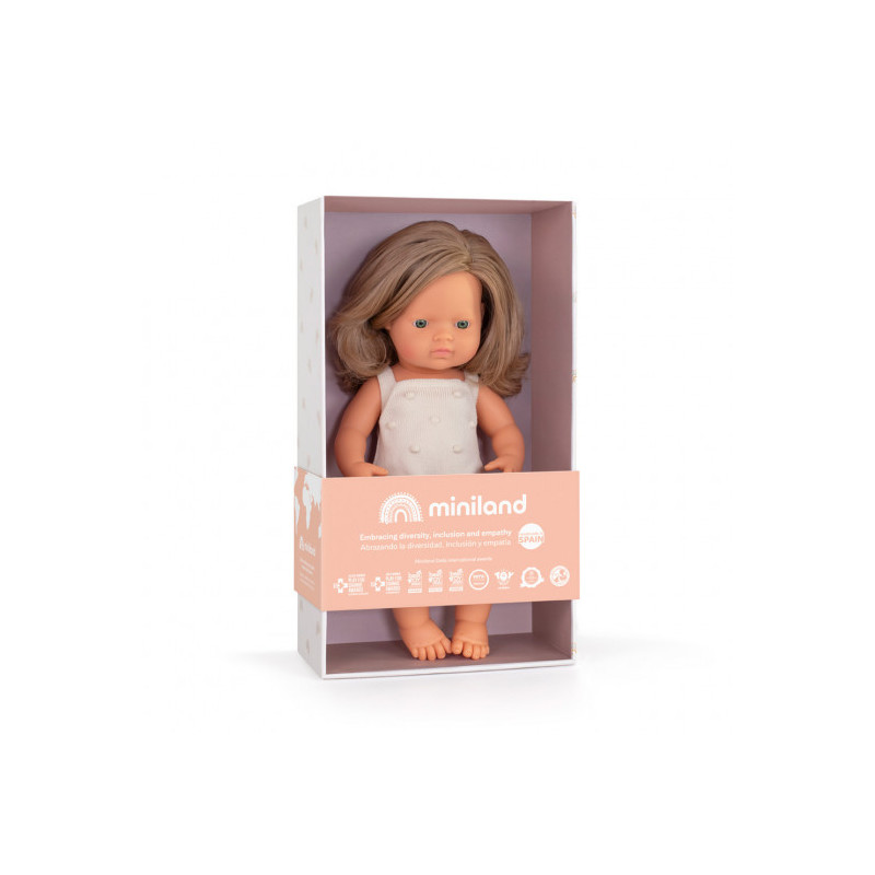 Miniland - Docka Elin med sparkdräkt, 38 cm