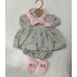 Llorens spansk docka - Kläder - Grå klänning, hjärtan