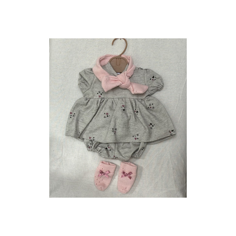 Llorens spansk docka - Kläder - Grå klänning, hjärtan