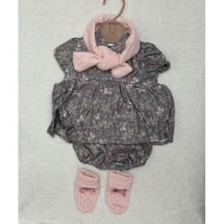 Llorens spansk docka - Kläder - Blommig grå klänning