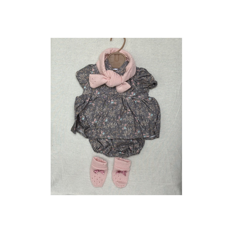 Llorens spansk docka - Kläder - Blommig grå klänning