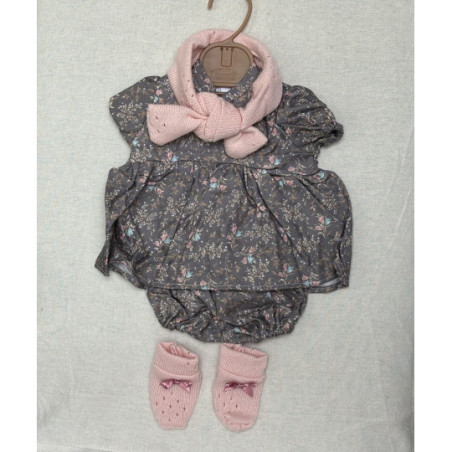 Llorens spansk docka - Kläder - Blommig grå klänning