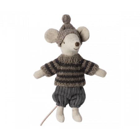 Maileg - Storebror mus på skidor - Grey