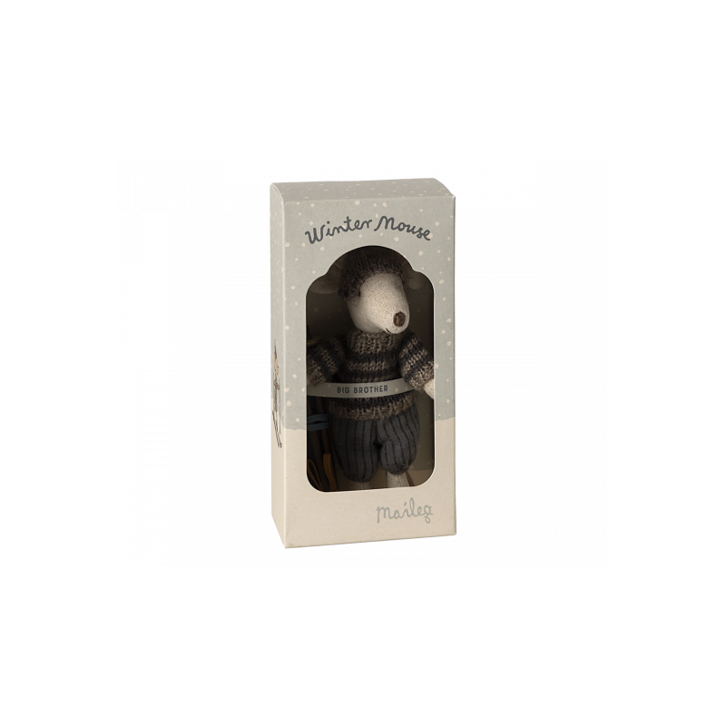 Maileg - Storebror mus på skidor - Grey