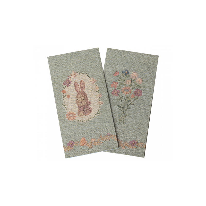 Maileg - Servetter, Lapin de Pâques - Green/Rose