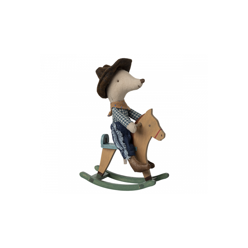 Maileg - Cowboy mouse on rocking horse, Little brother
