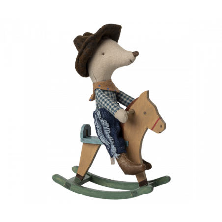 Maileg - Cowboy mouse on rocking horse, Little brother