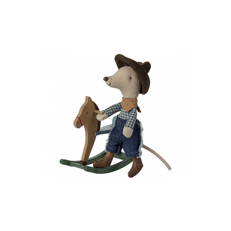 Maileg - Cowboy mouse on rocking horse, Little brother