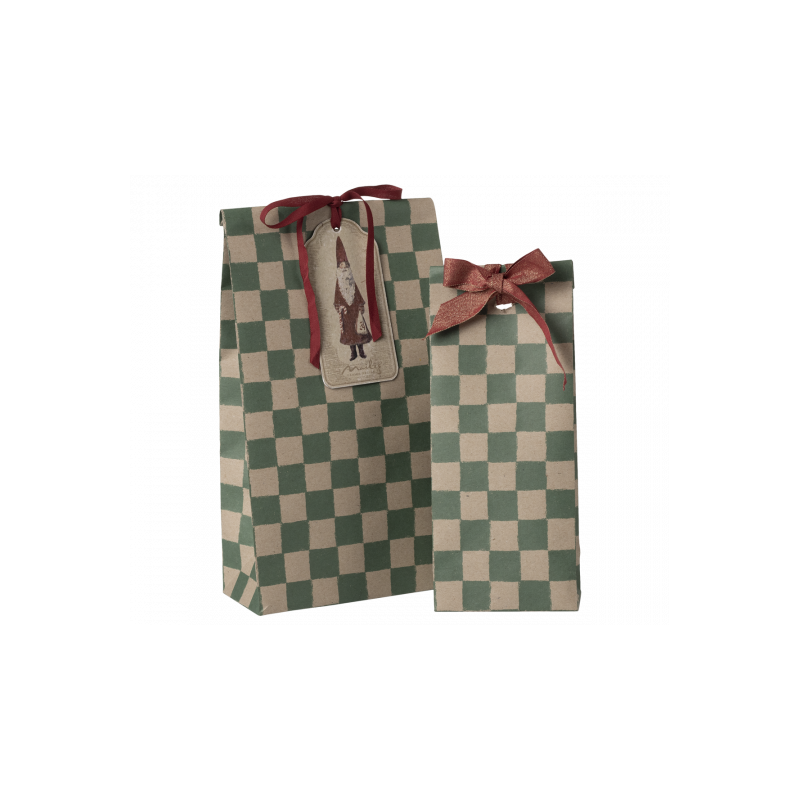 Maileg - Presentpåse, Medium - Checker Green