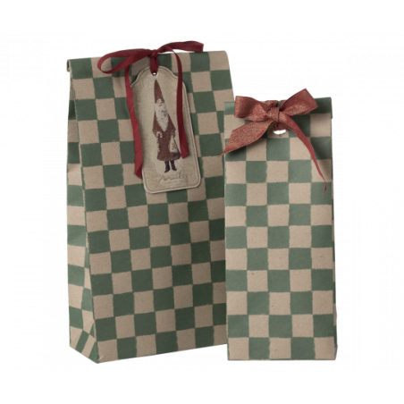 Maileg - Presentpåse, Medium - Checker Green