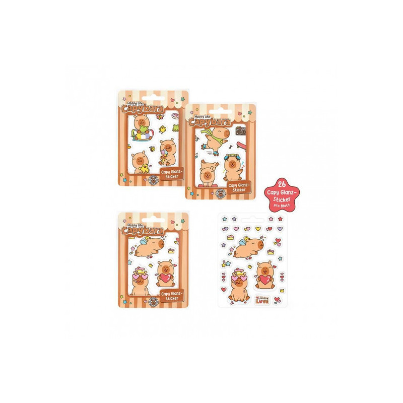 Trendhaus - CAPYBARA HAPPY LIFE Sticker Set, 26 pieces, 3 assorted