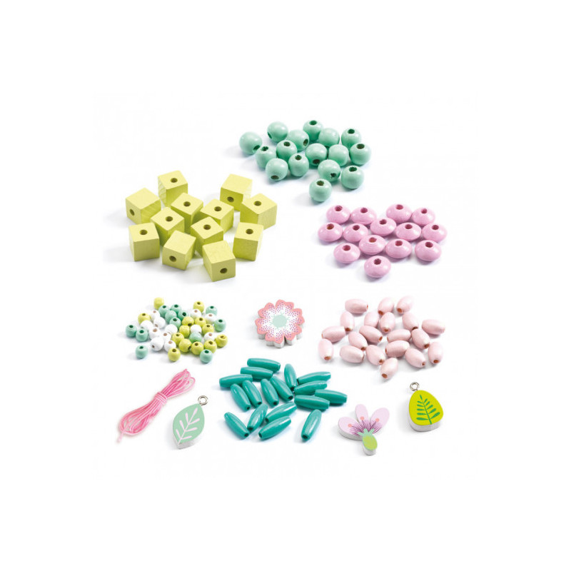Djeco - Wooden beads, Leaves and flowers