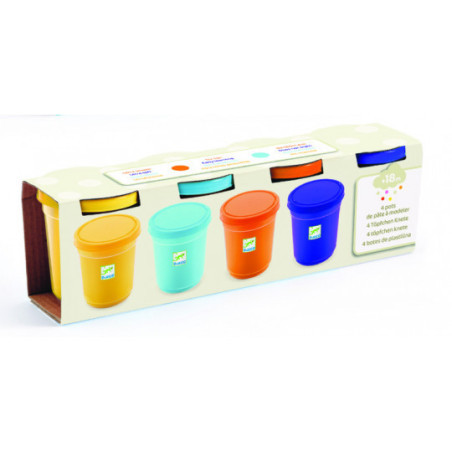 Djeco - 4 tubs of play dough, Plain